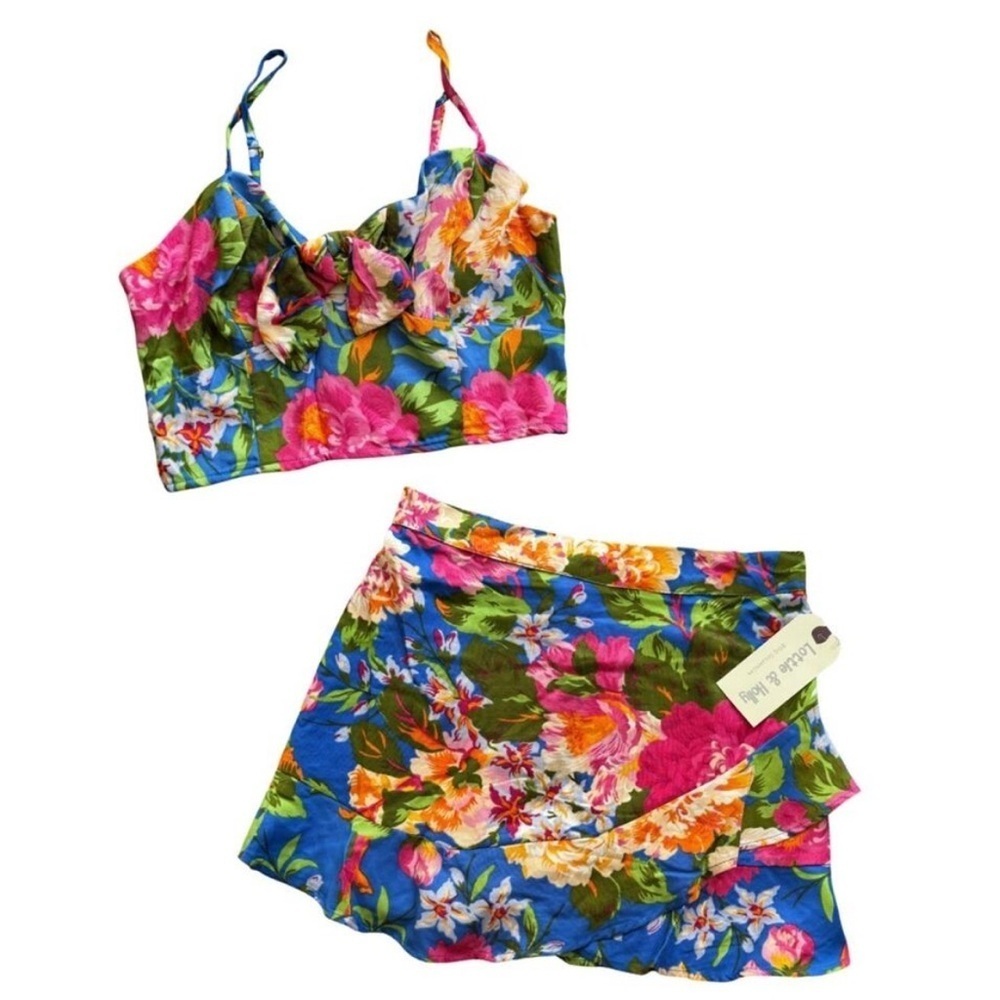 BOG Lottie & Holly 2-PC Cropped Tank Ruffle Skort Tropical Floral Womens Med NWT